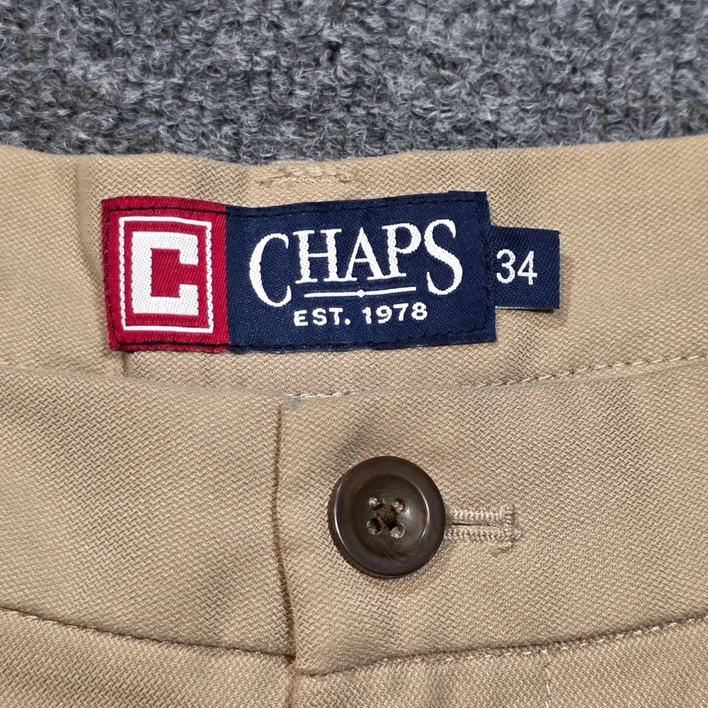 Chaps Mens Tan Khaki Flat Front Golf Shorts Size 34 Preppy Flat Front Casual